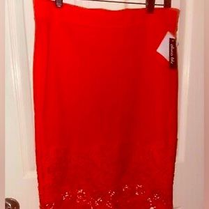 Olivia Blu Pencil Skirt Women's ORANGE Floral Lace